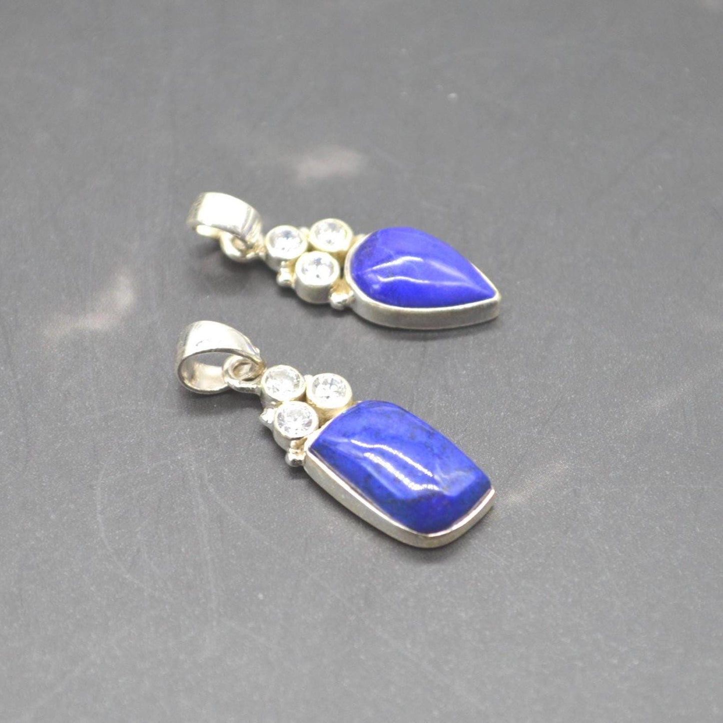 CZ, Lapis Lazuli Pendant Necklace: Sterling Silver, Blue Gemstone, December Birthstone