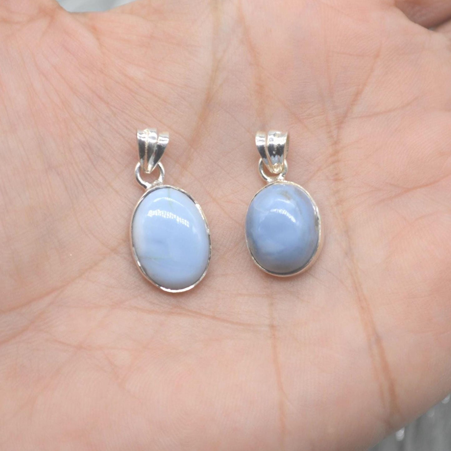 Blue Opal Pendant Necklace: Sterling Silver, Blue Gemstone, October Birthstone