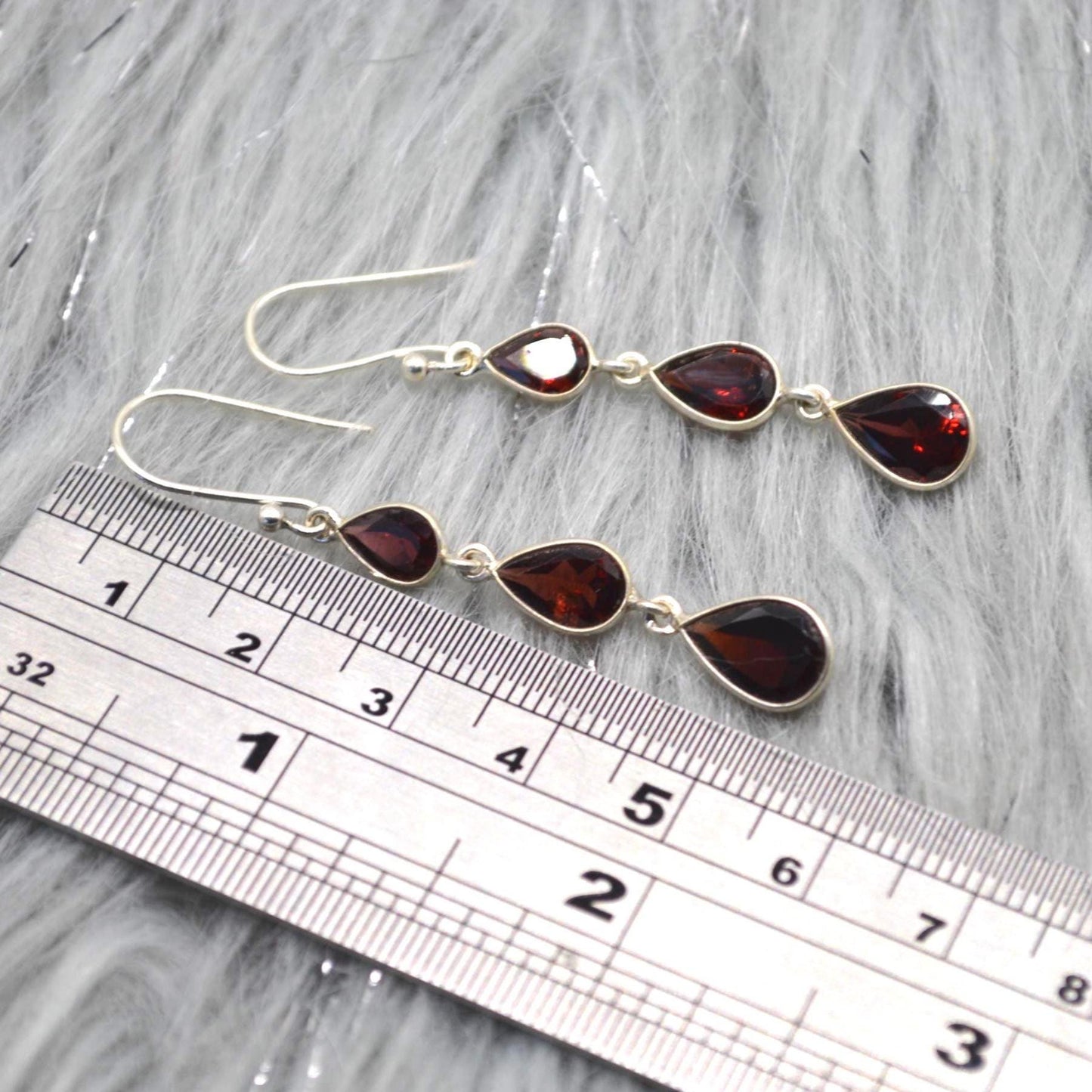 Red Garnet Teardrop Earrings: Silver, January Birthstone, Dangle Drop