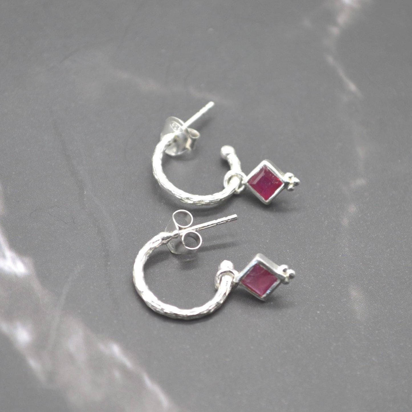 Ruby Hoop Earrings: Sterling Silver or Gold, July Birthstone, Red Gemstone