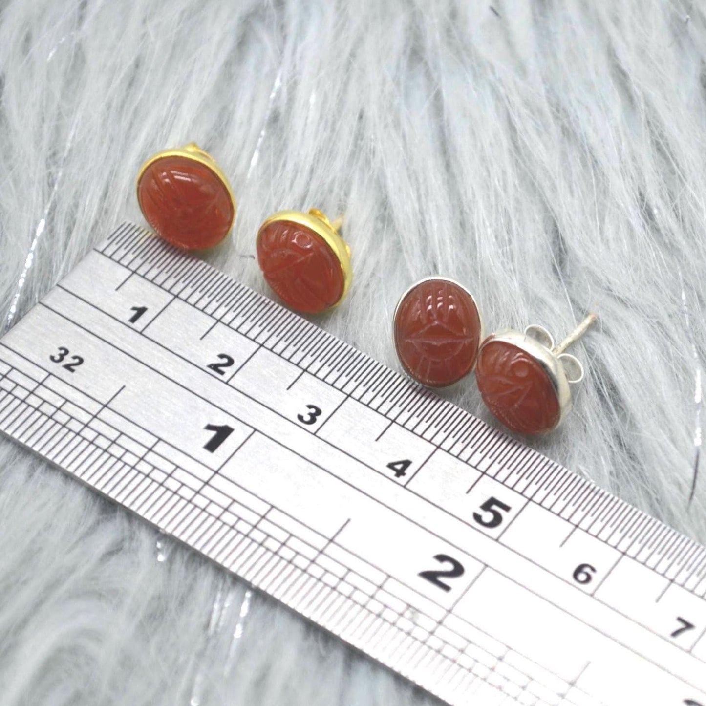 Carnelian Stud Earrings: Silver or Gold, Minimalist Oval Orange Gemstone Stud