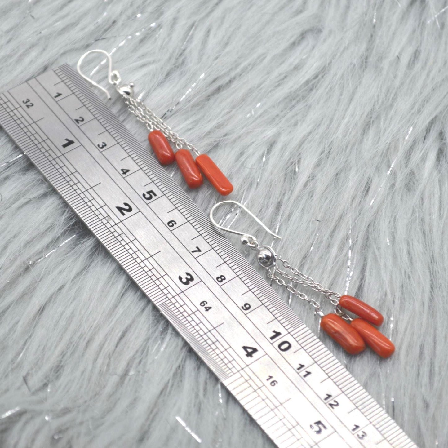 Red Coral Earrings: Sterling Silver, Dainty Dangle Drop, Red Gemstone Jewelry