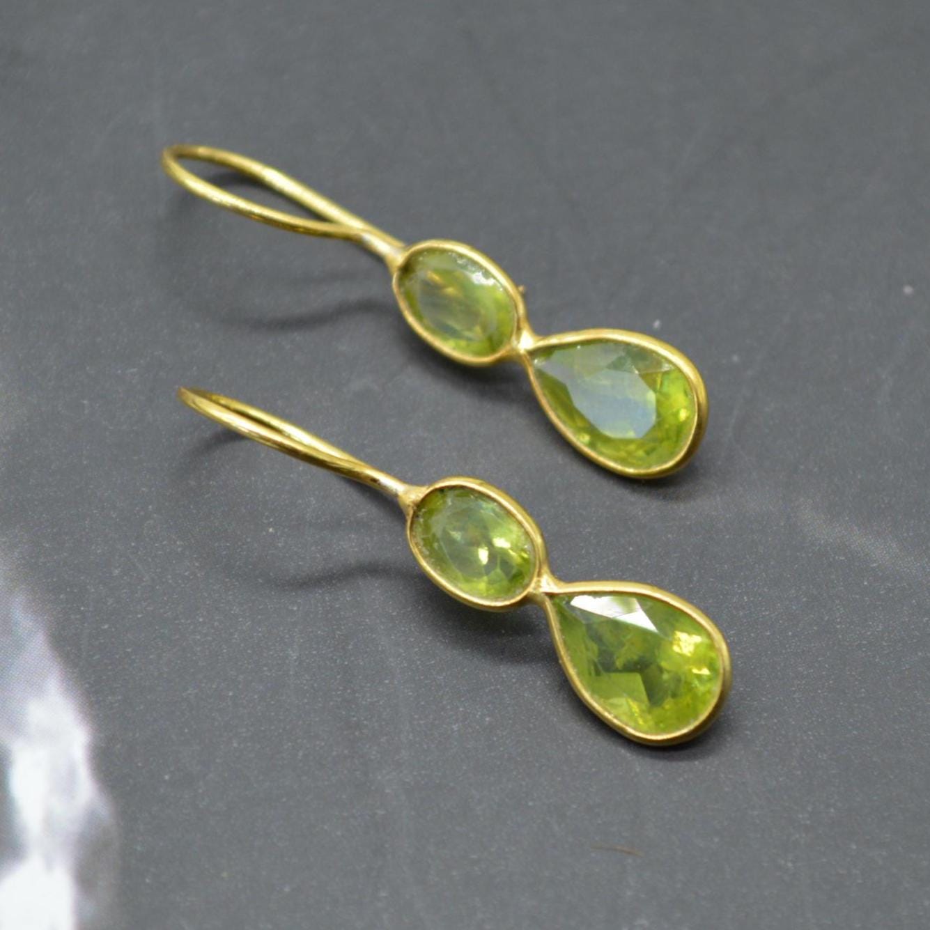 Peridot Teardrop Earrings: Silver or Gold, August Birthstone, Unique Dangle Drop, Green Gemstone
