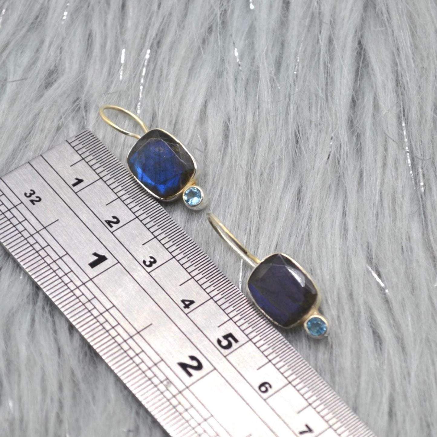 Labradorite Blue Topaz Earrings: Sterling Silver Drop, December Birthstone, Blue Gemstone Jewelry