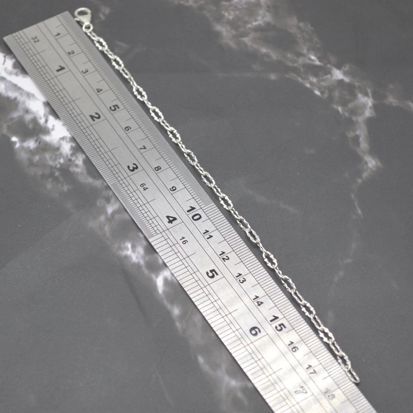 Sterling Silver Link Chain Bracelet, Adjustable, 18cm