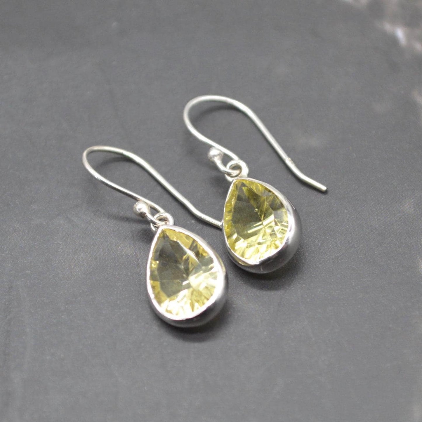 Lemon Quartz Earrings: Teardrop, Sterling Silver Dangle, Yellow Gemstone Jewelry