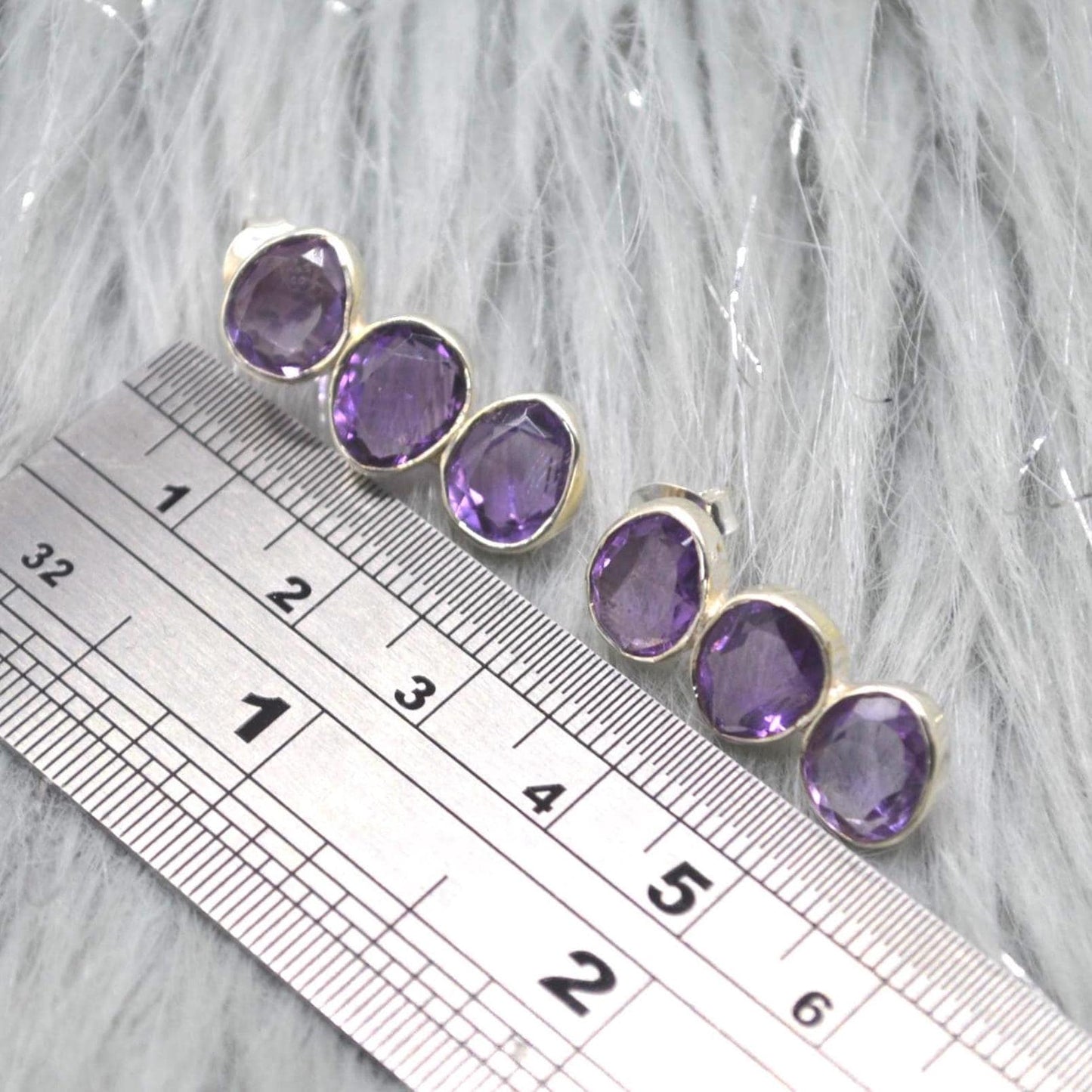 Purple Amethyst Earrings: Silver, Drop, February Birthstone