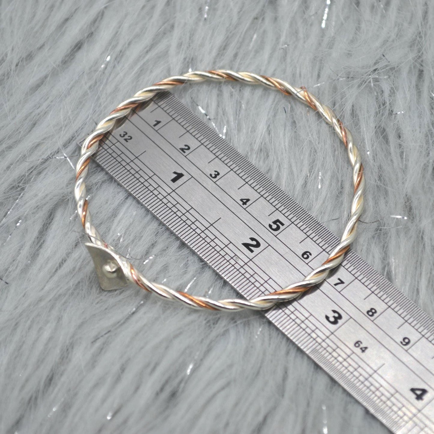 Sterling Silver, Copper Twisted Bangle: 6.5cm, Handmade Mixed Metal Bracelet, Boho Statement Bangle