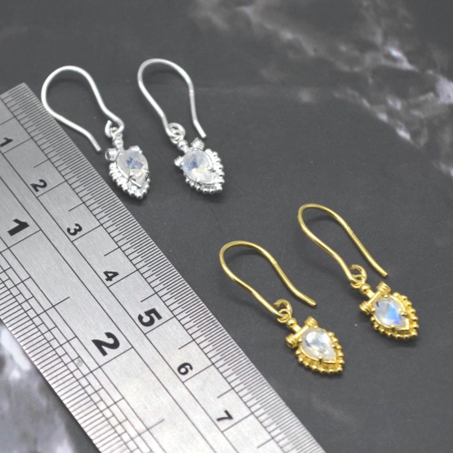 Rainbow Moonstone Teardrop Earrings: Silver or Gold, Dangle Drop, June Birthstone