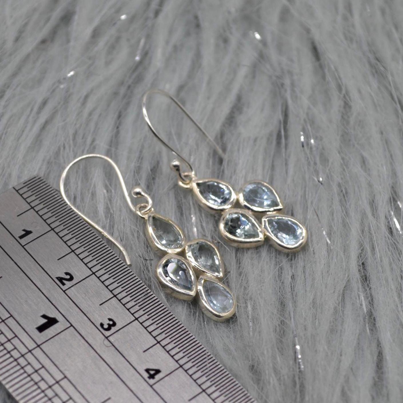 Aquamarine Earrings: Silver, Floral Dangle Drop, March Birthstone Jewelry