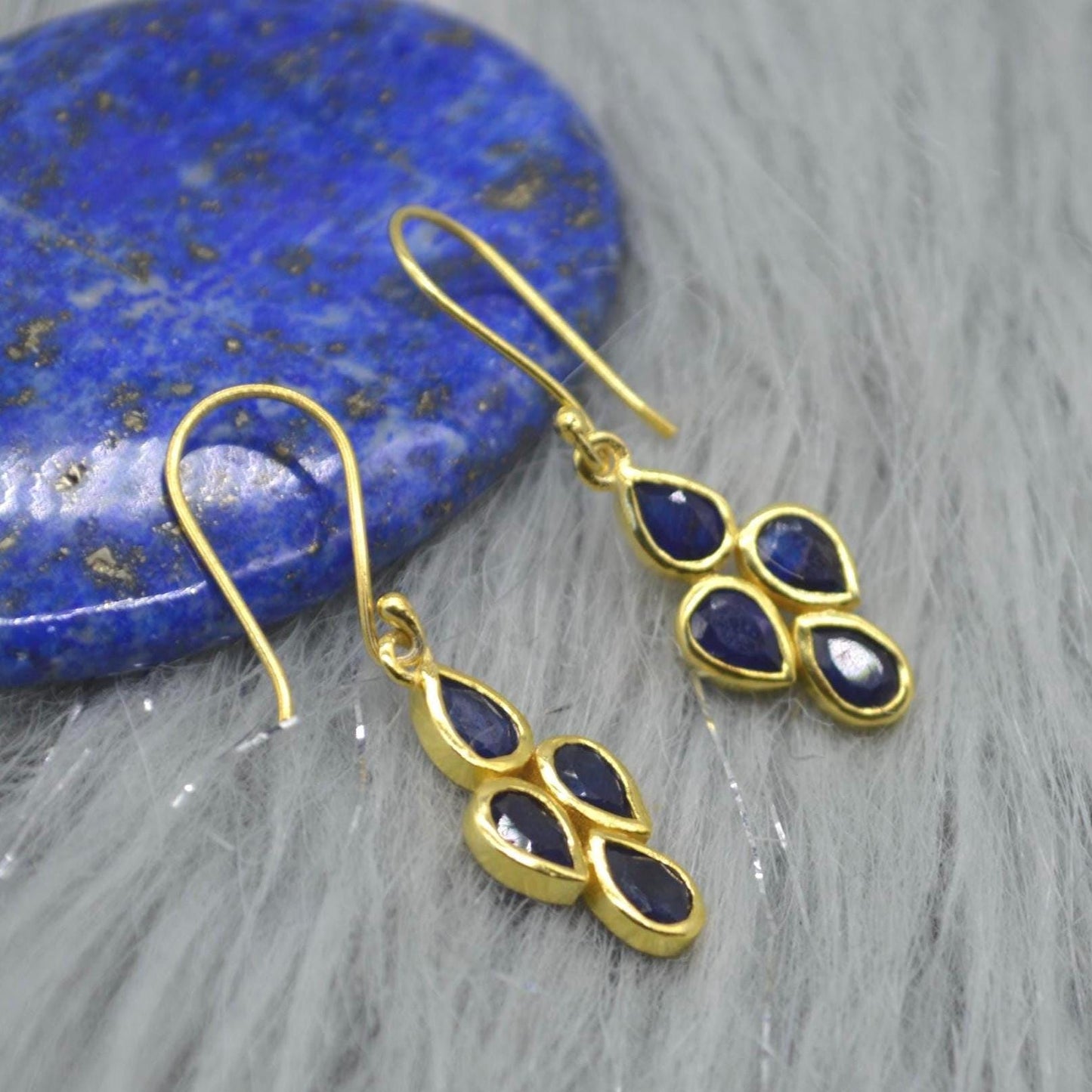 Blue Sapphire Earrings: Silver or Gold, Floral, Dangle Drop, September Birthstone Jewelry