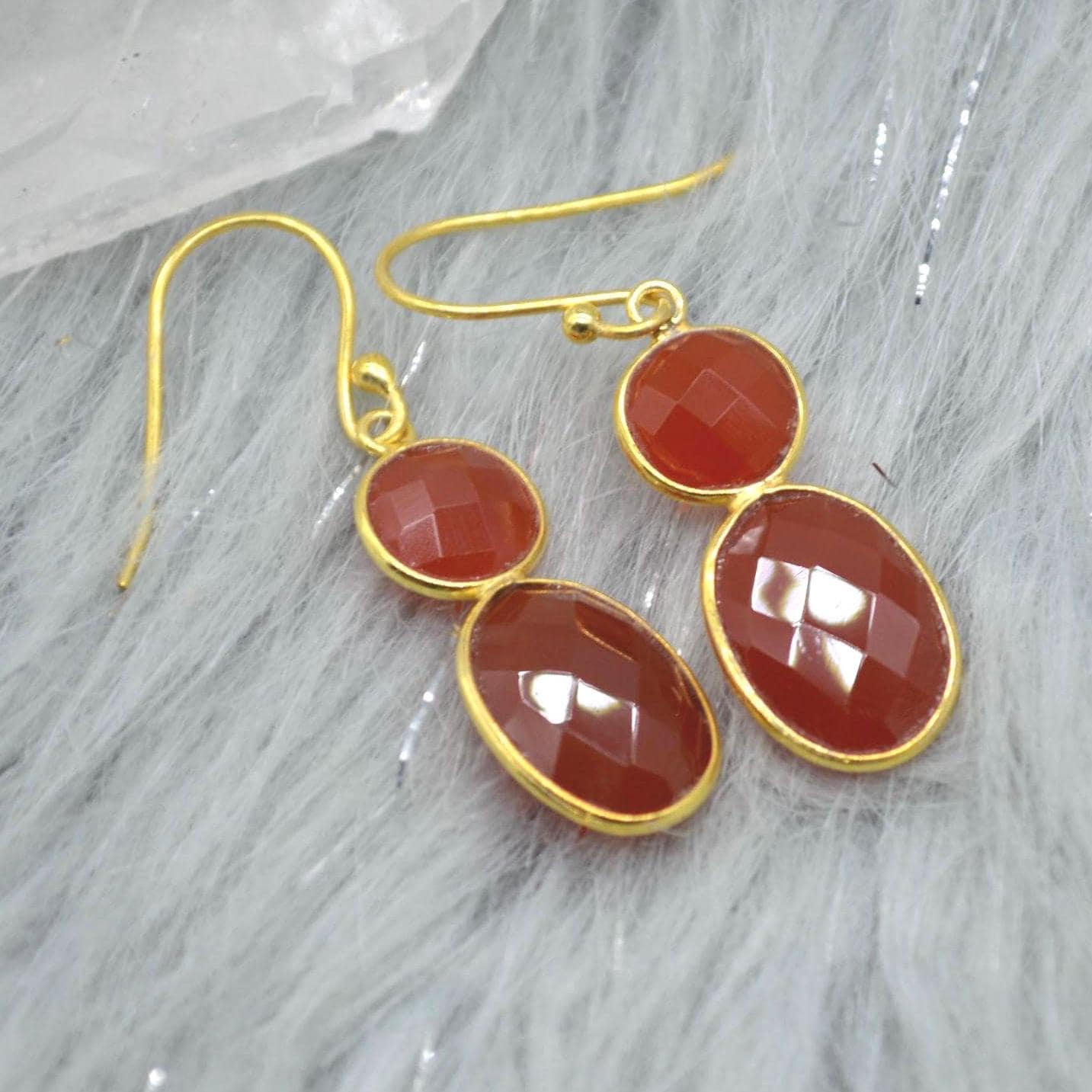 Carnelian Earrings: Dangle Drop, Gold Plated or Sterling Silver, Orange Gemstone Jewelry