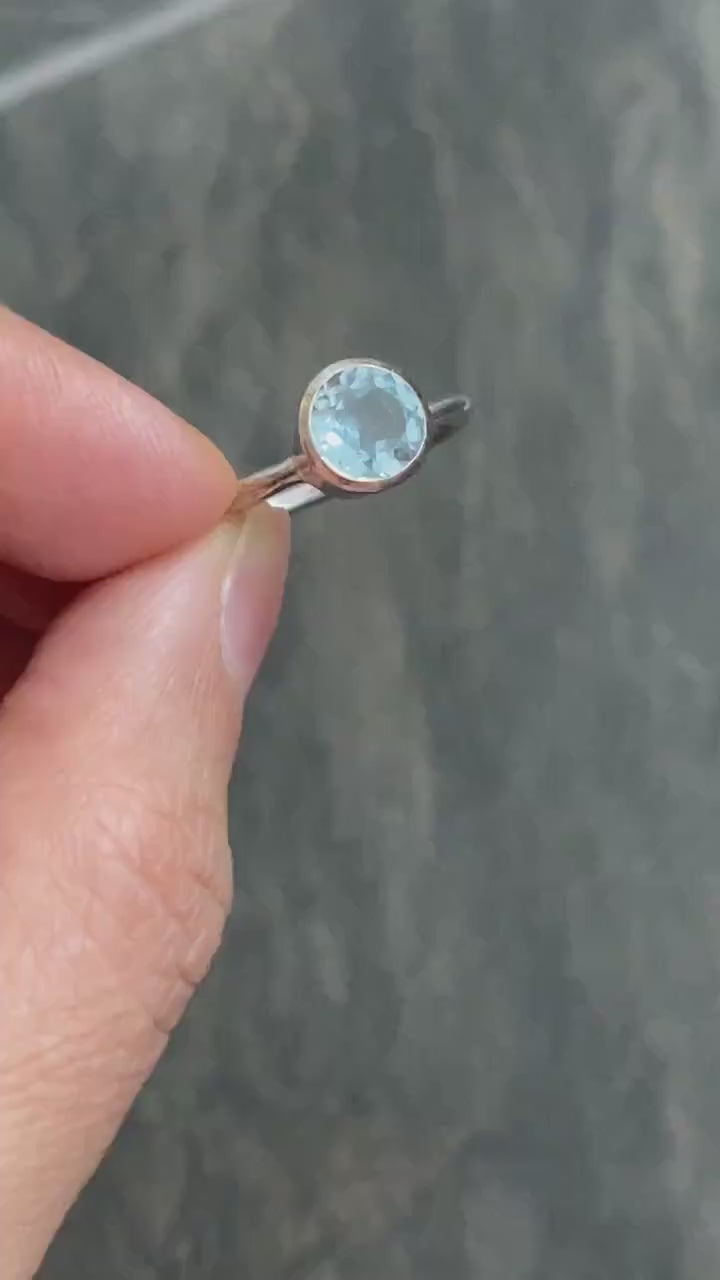 Blue Topaz Ring In 925 Sterling Silver, Unique Dainty Gem Ring, Statement Rings For Women, UK size O, December Birthstone, Gift For Her