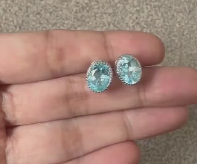 Blue Topaz Silver Stud Earrings, Minimalist Sterling Silver Gemstone Earrings, Dainty December Birthstone Earrings, Birthday Gifts For Her