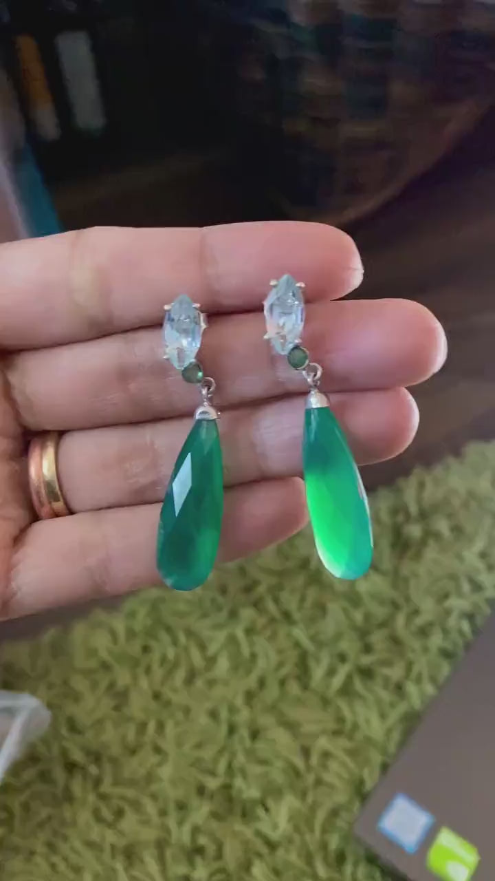 Green Onyx, Blue Topaz, Emerald Earrings, Sterling Silver Gemstone Earrings, May, December Birthstone Earrrings, Birthday Gifts For Her