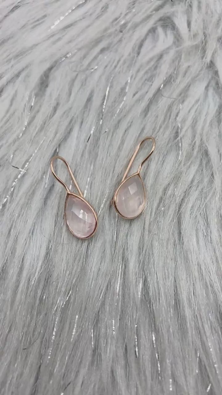 Rose Quartz Rose Gold Earrings, Unique Sterling Silver Dangle Drop Earrings, Birthday Gifts For Her, Gemstone Earrings, Quartz Jewelry
