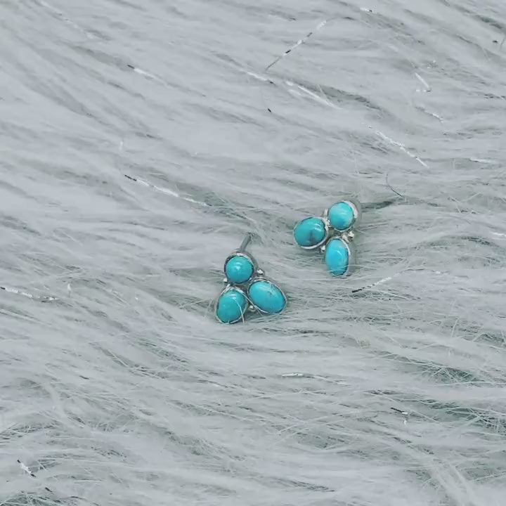 Turquoise Silver Stud Earrings Set, 925 Silver Studs, Turquoise Jewelry, December Birthstone, Gemstone Studs, Gifts For Her