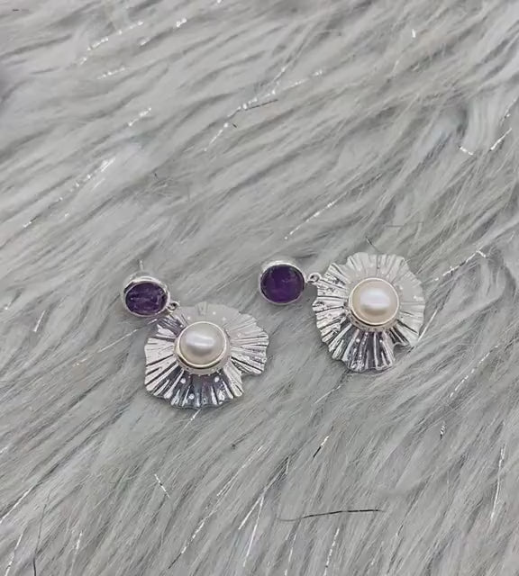 Purple Amethyst Sterling Silver Earrings, February Birthstone, Dainty Statement Unique Gemstone Dangle Drop Earrings, Gifts For Her
