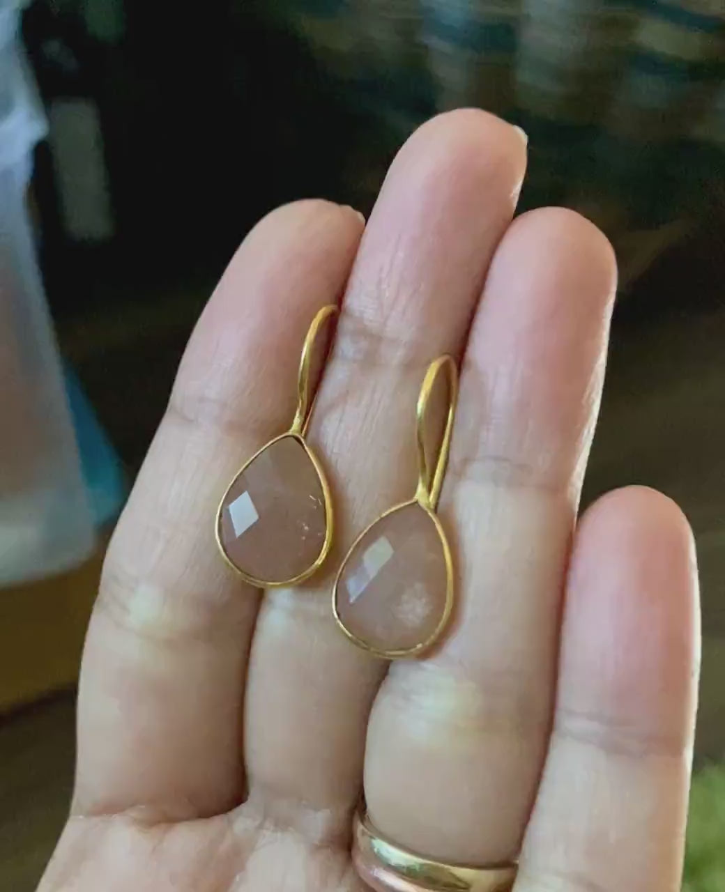 Peach Moonstone Sterling Silver Earrings, Moonstone Jewelry, Unique Gemstone Dangle Drop Earrings, Dainty Earrings, Gift For Her