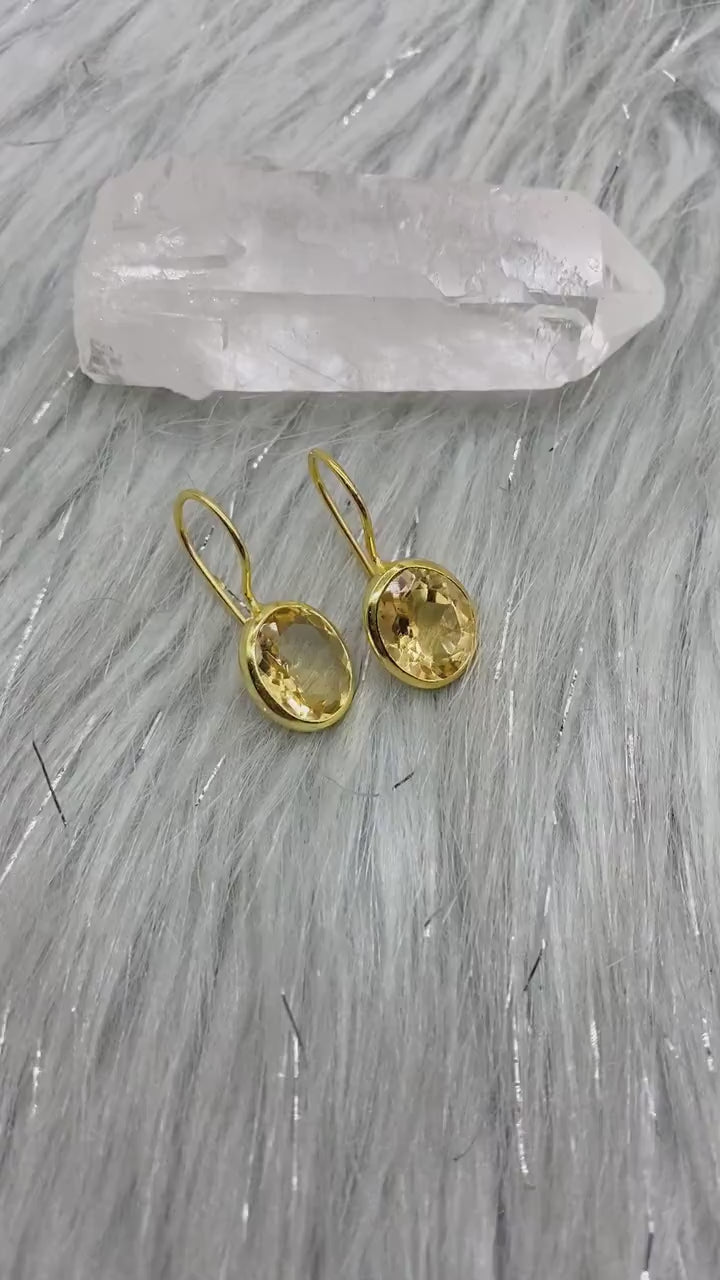 Citrine Earrings, Sterling Silver Gold Earrings, Statement Unique Dangle Drop Earrings, November Birthstone, Gift For Her, Birthday Gift