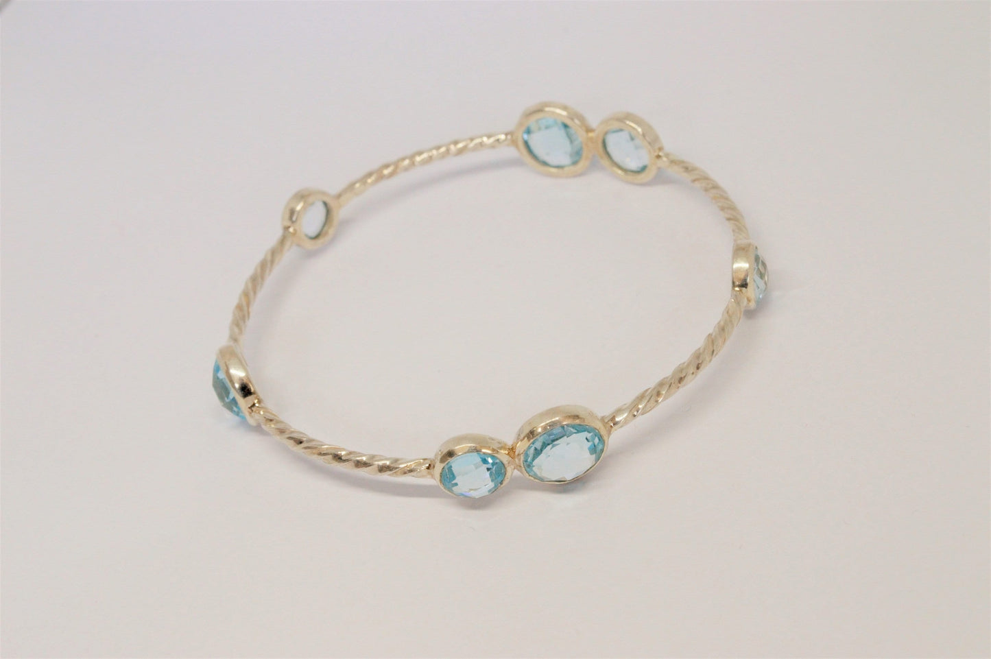 Blue Topaz Sterling Silver Bracelet, November Birthstone Bangle, Dainty Gemstone Bracelet, Gifts For Her, Wrist 6cm