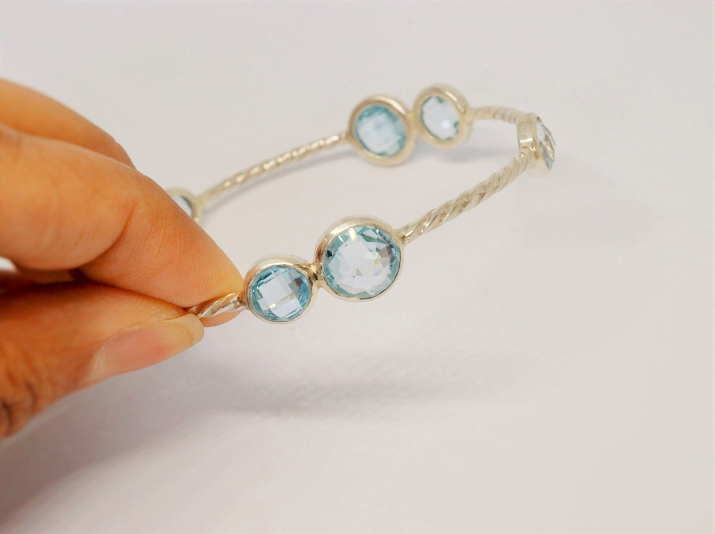 Blue Topaz Sterling Silver Bracelet, November Birthstone Bangle, Dainty Gemstone Bracelet, Gifts For Her, Wrist 6cm