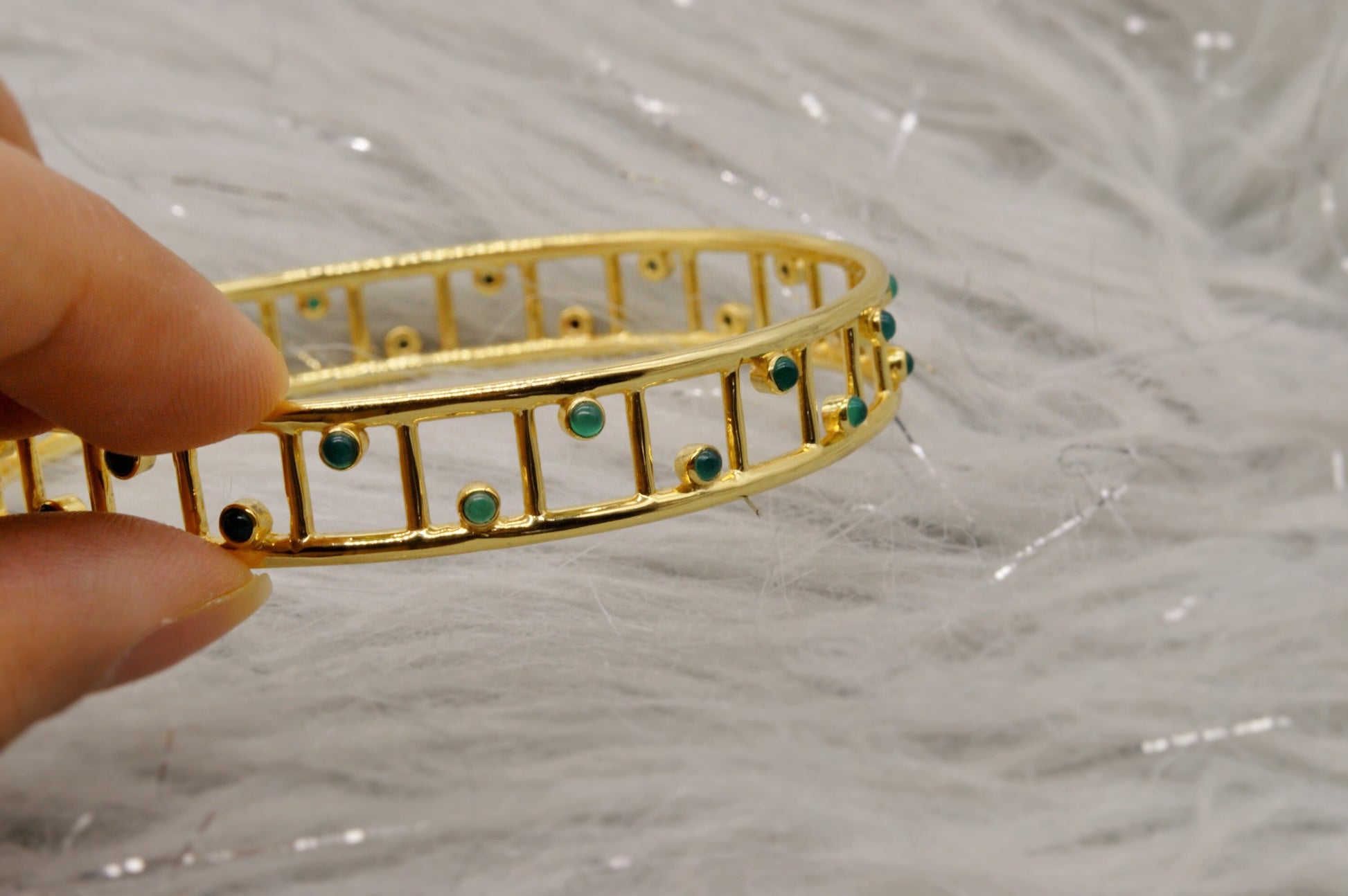 Green Onyx Gold Bangle Bracelet, Dainty Gemstone Bracelet, Unique Bracelet For women, Gift For Her, Birthday Gift, 6.5 cm diameter
