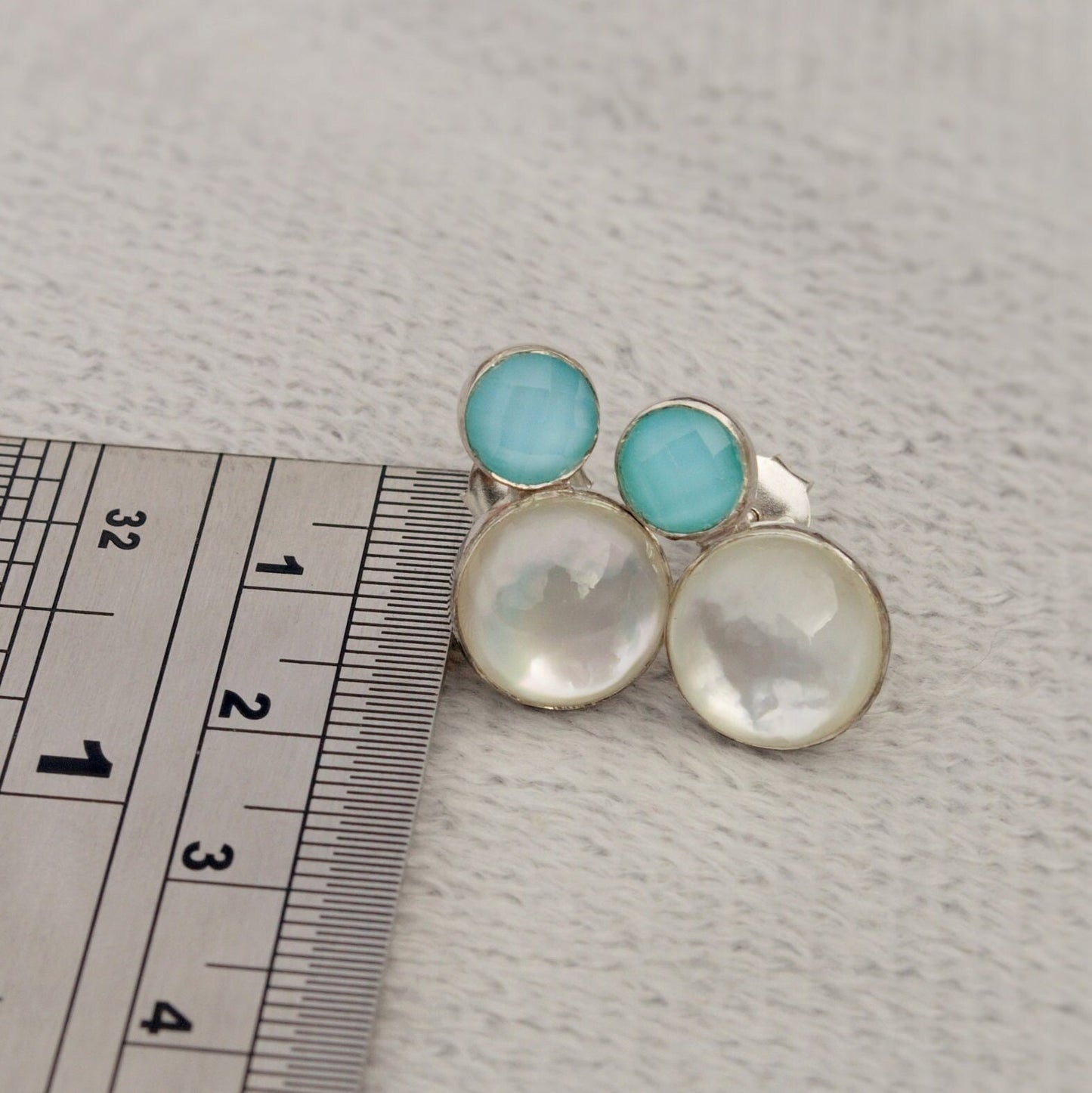 Aqua Chalcedony and Moonstone Earrings, Sterling Silver Stud Earrings, Moonstone Jewelry, Unique Handmade Earrings, Best Friend Gift For Her