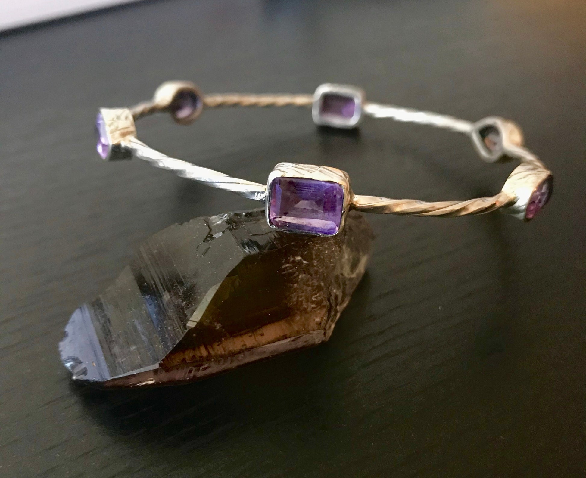 Amethyst Sterling Silver Bracelet, February Birthstone, Gemstone Dainty Bracelets For Women, Oxidized Silver, Gift For Her