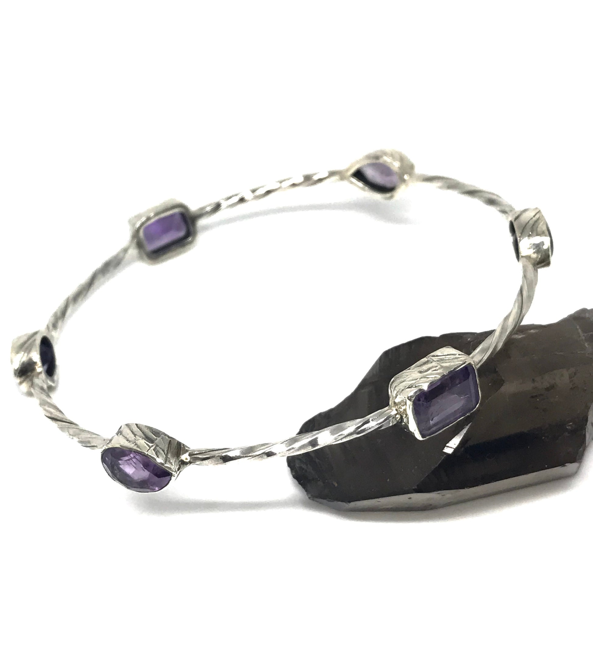 Amethyst Sterling Silver Bracelet, February Birthstone, Gemstone Dainty Bracelets For Women, Oxidized Silver, Gift For Her