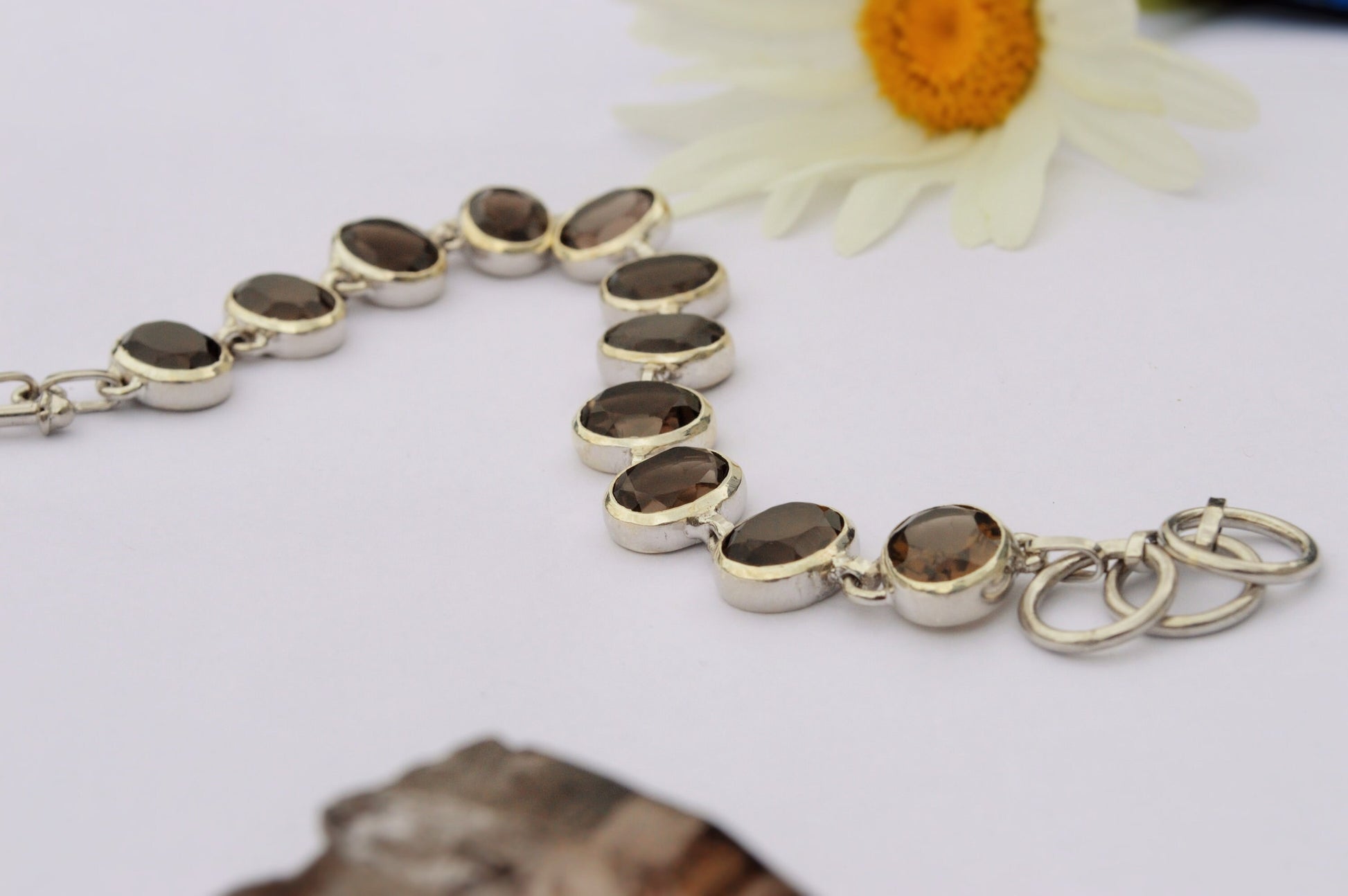 Smoky Quartz Bracelet, Sterling Silver Bracelet, Unique Gemstone Bracelet, Birthday Gifts For Her, Dainty Bracelets For Women