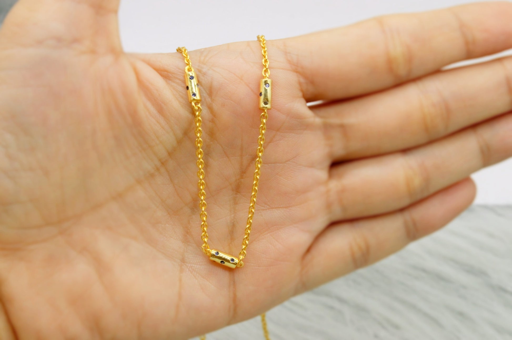 Iolite Gold Chain Necklace, Dainty Necklace, Gold Plated Sterling Silver Purple Gemstone Necklace, Birthday Gifts For Her, Gift For Mom