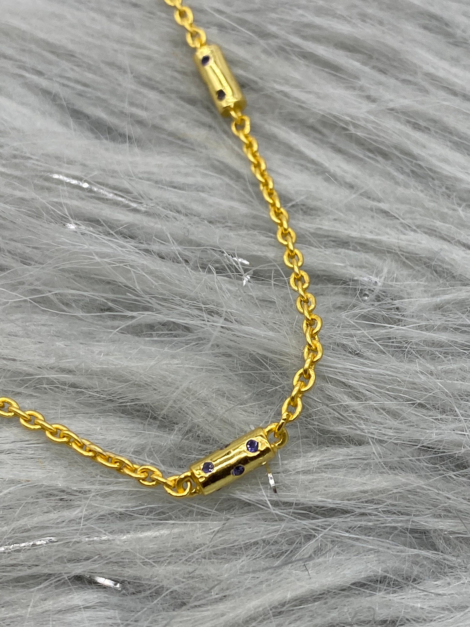 Iolite Gold Chain Necklace, Dainty Necklace, Gold Plated Sterling Silver Purple Gemstone Necklace, Birthday Gifts For Her, Gift For Mom