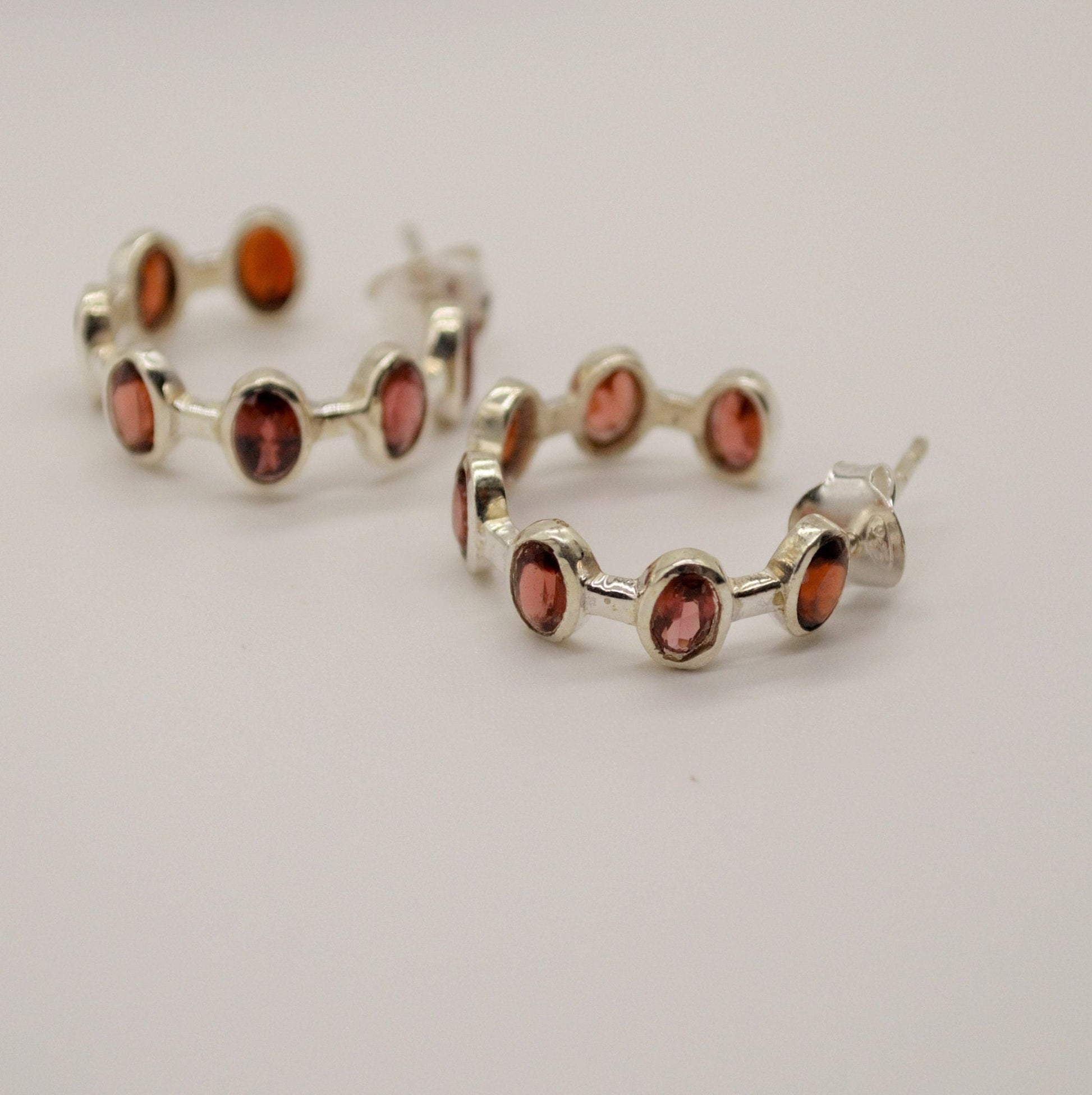 Garnet Sterling Silver Hoop Earrings, Garnet Jewelry, January Birthstone Earrings, Minimalist Red Earrings, Unique Birthday Gifts For Her