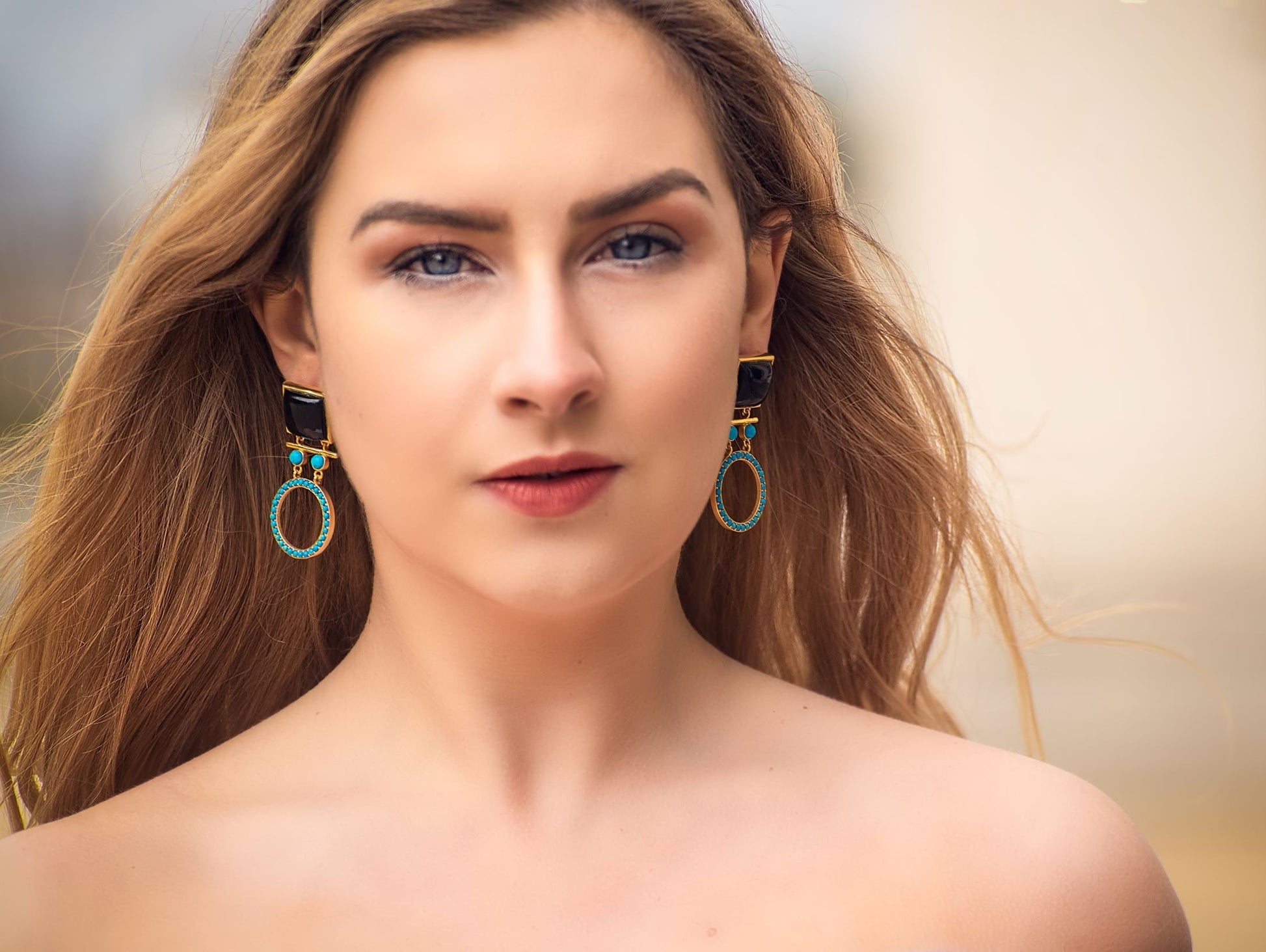 Black Onyx, Turquoise Gold Drop Earrings, December Birthstone Jewelry, Unique Dangle Jhumka Earrings, Birthday Gifts For Her