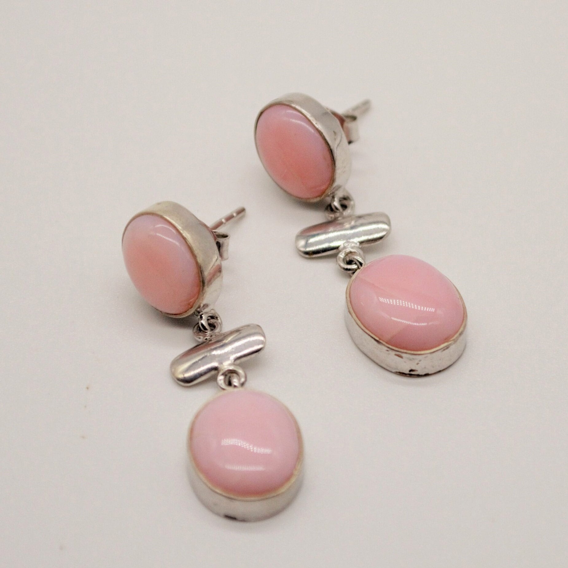 Pink Opal Earrings: Silver, October Birthstone, Unique Oval Gemstone Drop Earrings