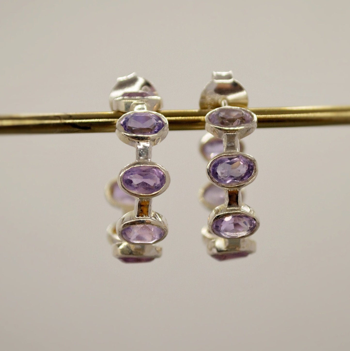 Amethyst Sterling Silver Hoop Earrings, Amethyst Jewelry, February Birthstone Earrings, Minimalist Purple Earrings, Unique Gifts For Her