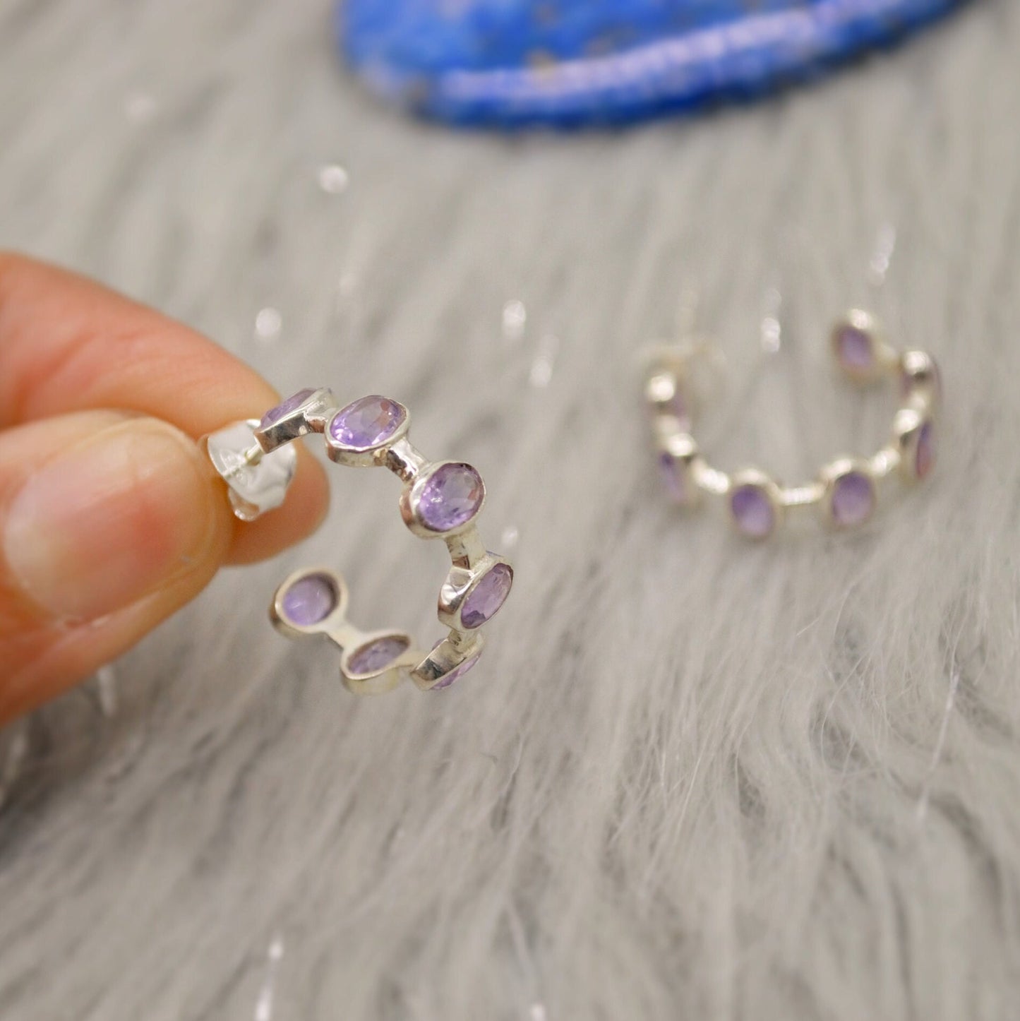 Amethyst Sterling Silver Hoop Earrings, Amethyst Jewelry, February Birthstone Earrings, Minimalist Purple Earrings, Unique Gifts For Her