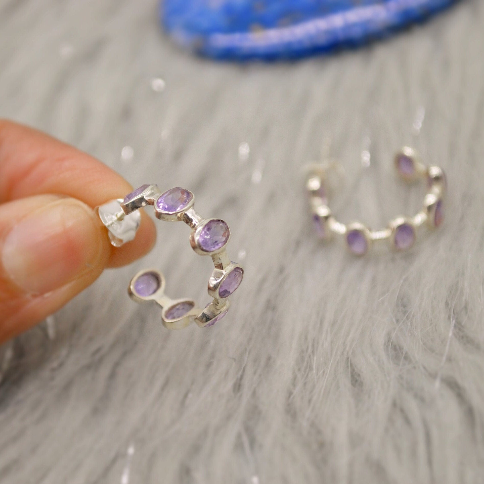 Amethyst Sterling Silver Hoop Earrings, Amethyst Jewelry, February Birthstone Earrings, Minimalist Purple Earrings, Unique Gifts For Her