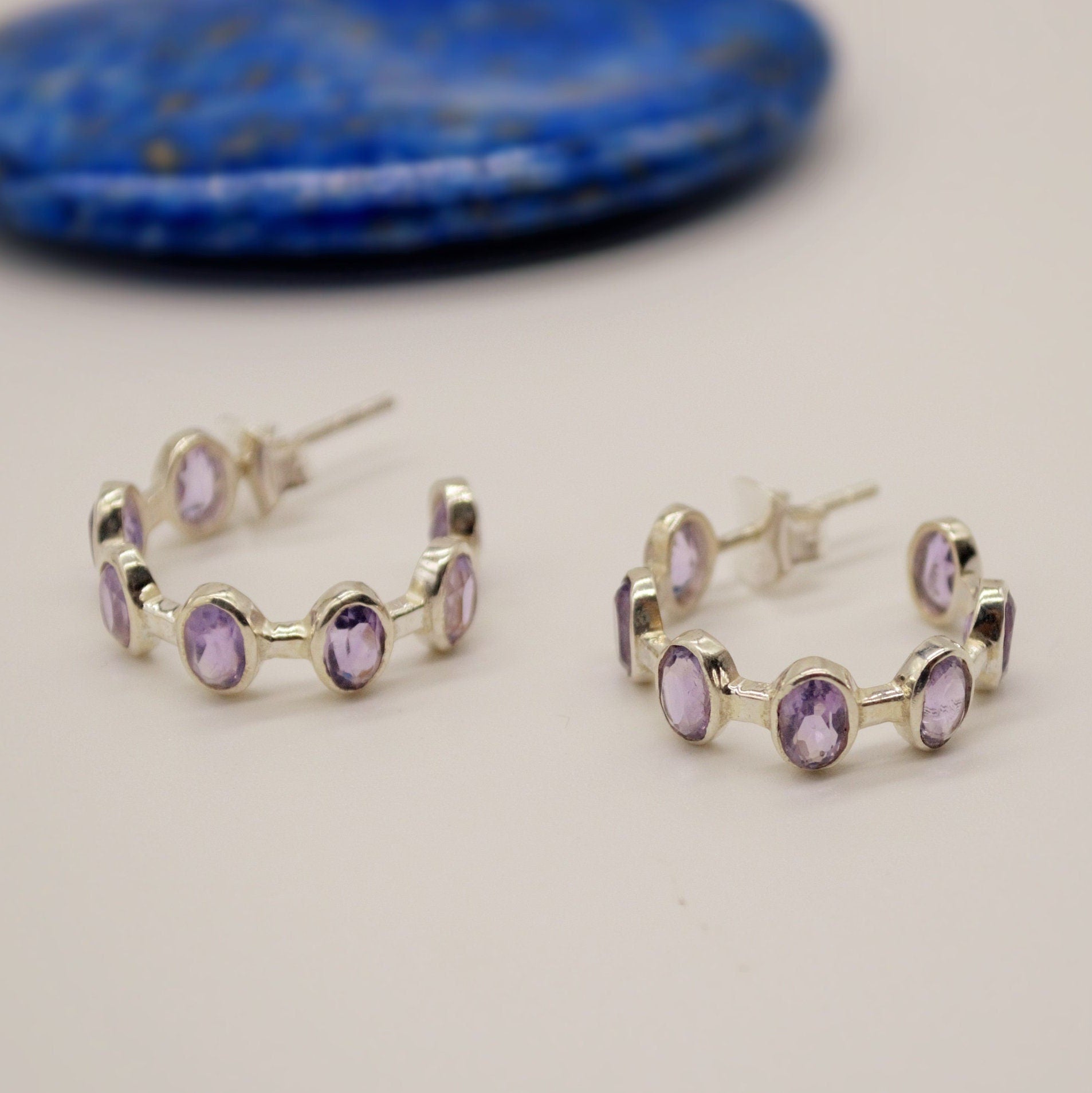 Amethyst Sterling Silver Hoop Earrings, Amethyst Jewelry, February Birthstone Earrings, Minimalist Purple Earrings, Unique Gifts For Her