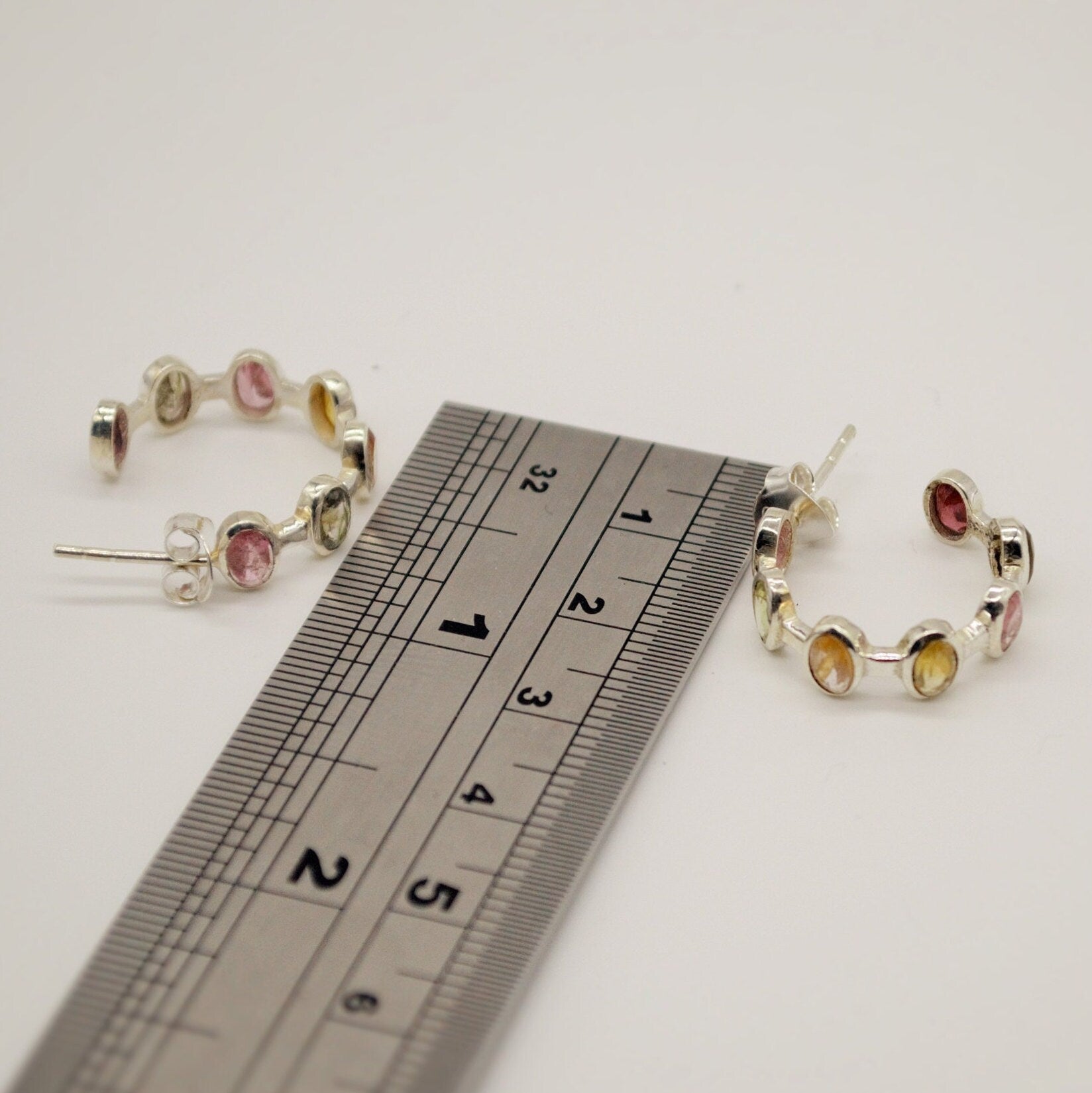 Mixed Tourmaline Sterling Silver Hoop Earrings, Tourmaline Jewelry, October Birthstone Earrings, Minimalist Earrings, Unique Gifts For Her
