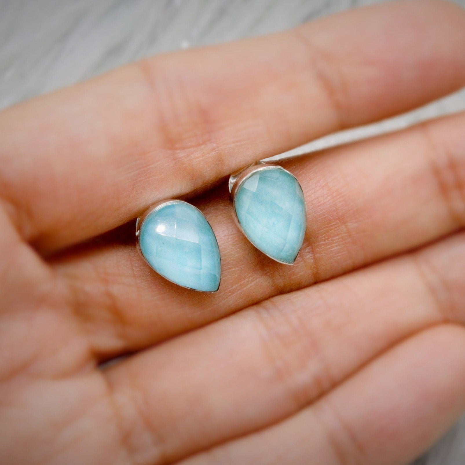 Blue Turquoise Stud Earrings, Sterling Silver Earrings, Dainty Gemstone Boho Earrings, December Birthstone, Birthday Gifts For Her