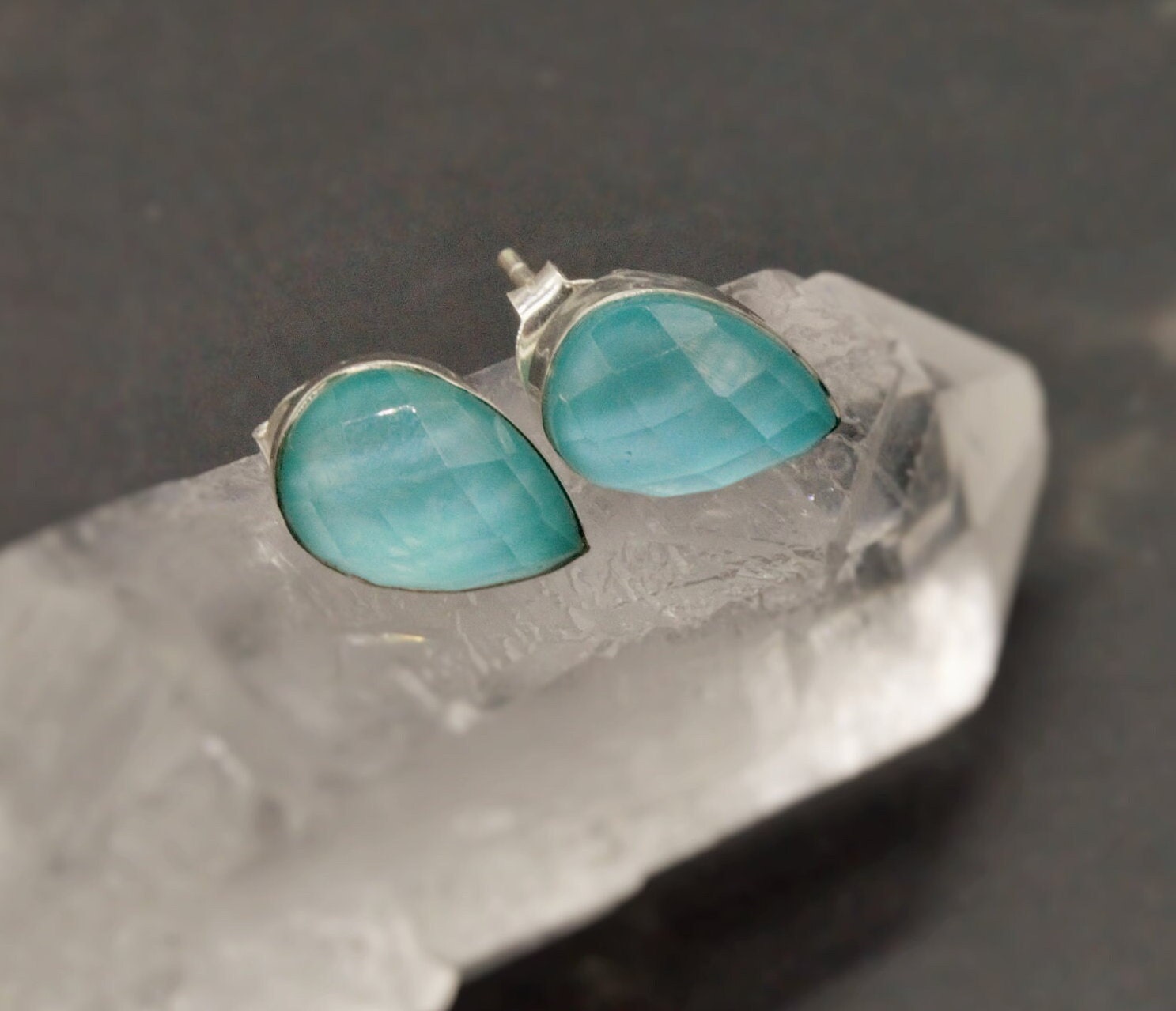 Blue Turquoise Stud Earrings, Sterling Silver Earrings, Dainty Gemstone Boho Earrings, December Birthstone, Birthday Gifts For Her