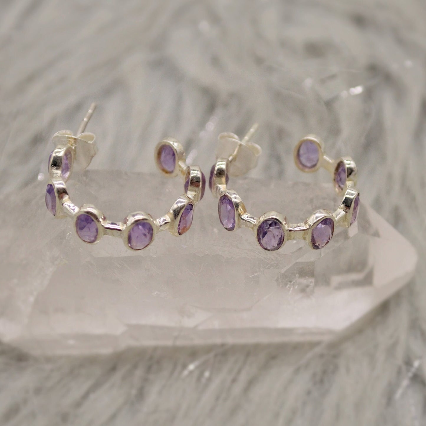 Amethyst Sterling Silver Hoop Earrings, Amethyst Jewelry, February Birthstone Earrings, Minimalist Purple Earrings, Unique Gifts For Her