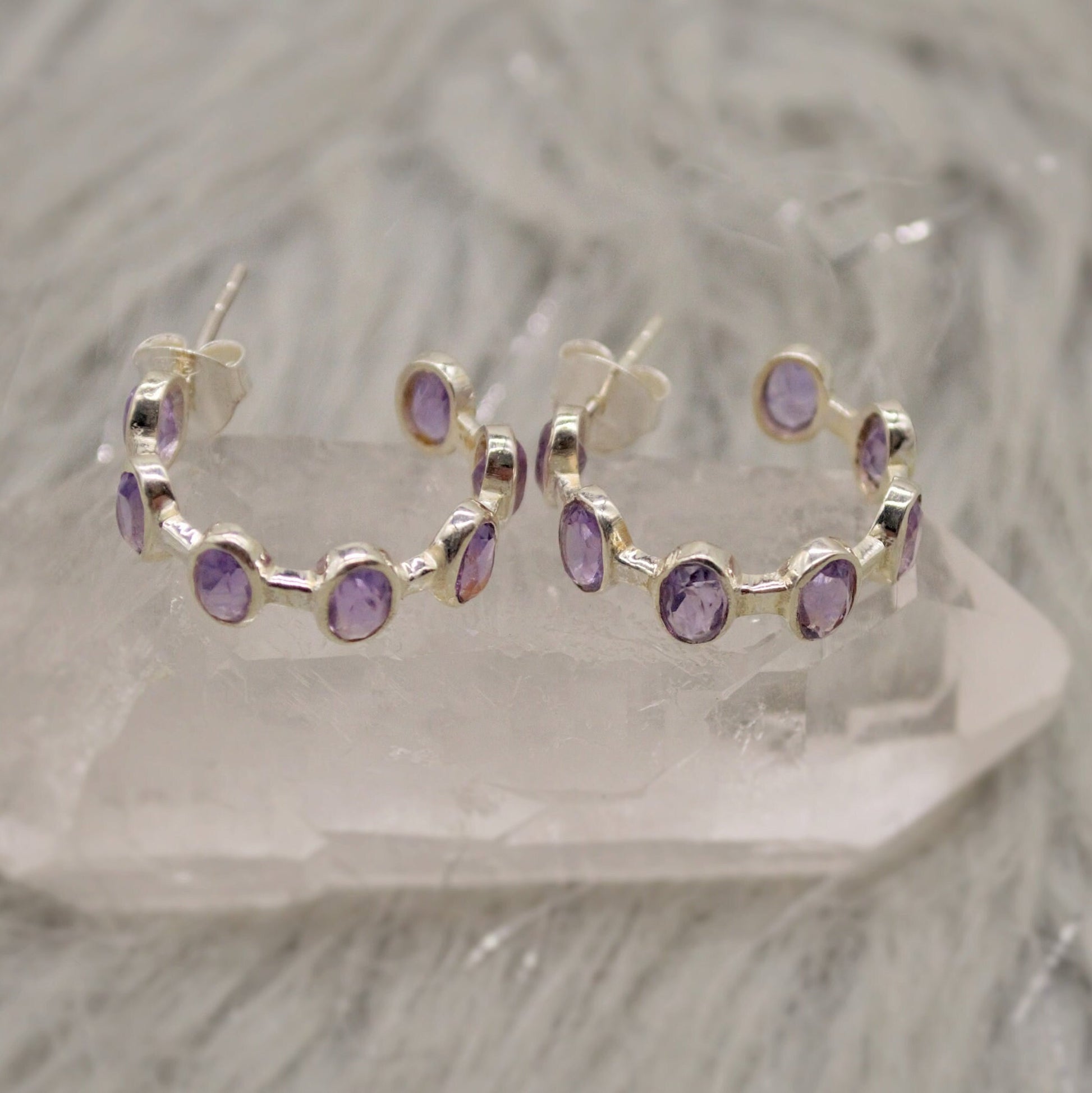 Amethyst Sterling Silver Hoop Earrings, Amethyst Jewelry, February Birthstone Earrings, Minimalist Purple Earrings, Unique Gifts For Her