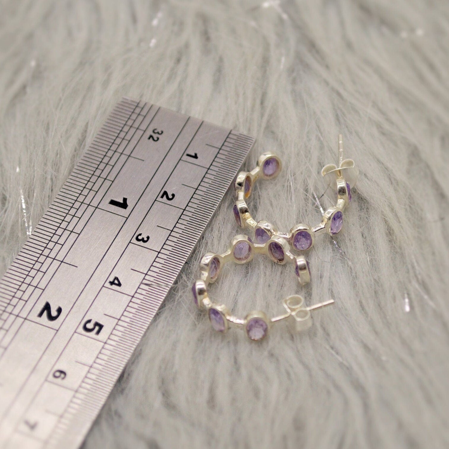 Amethyst Sterling Silver Hoop Earrings, Amethyst Jewelry, February Birthstone Earrings, Minimalist Purple Earrings, Unique Gifts For Her