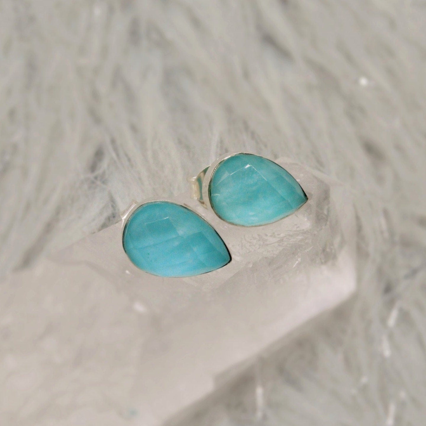 Blue Turquoise Stud Earrings, Sterling Silver Earrings, Dainty Gemstone Boho Earrings, December Birthstone, Birthday Gifts For Her