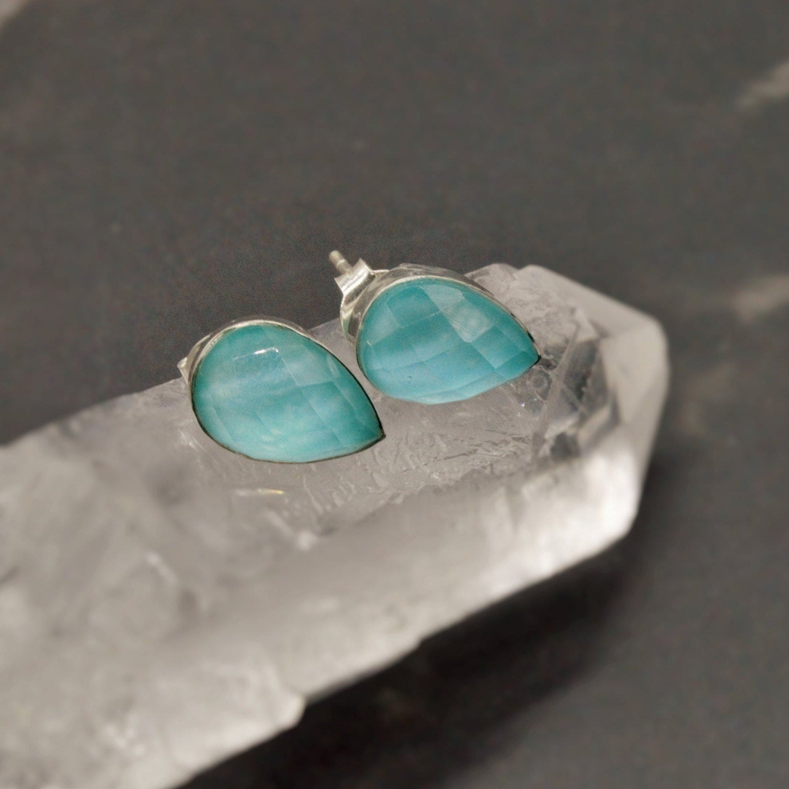 Blue Turquoise Stud Earrings, Sterling Silver Earrings, Dainty Gemstone Boho Earrings, December Birthstone, Birthday Gifts For Her