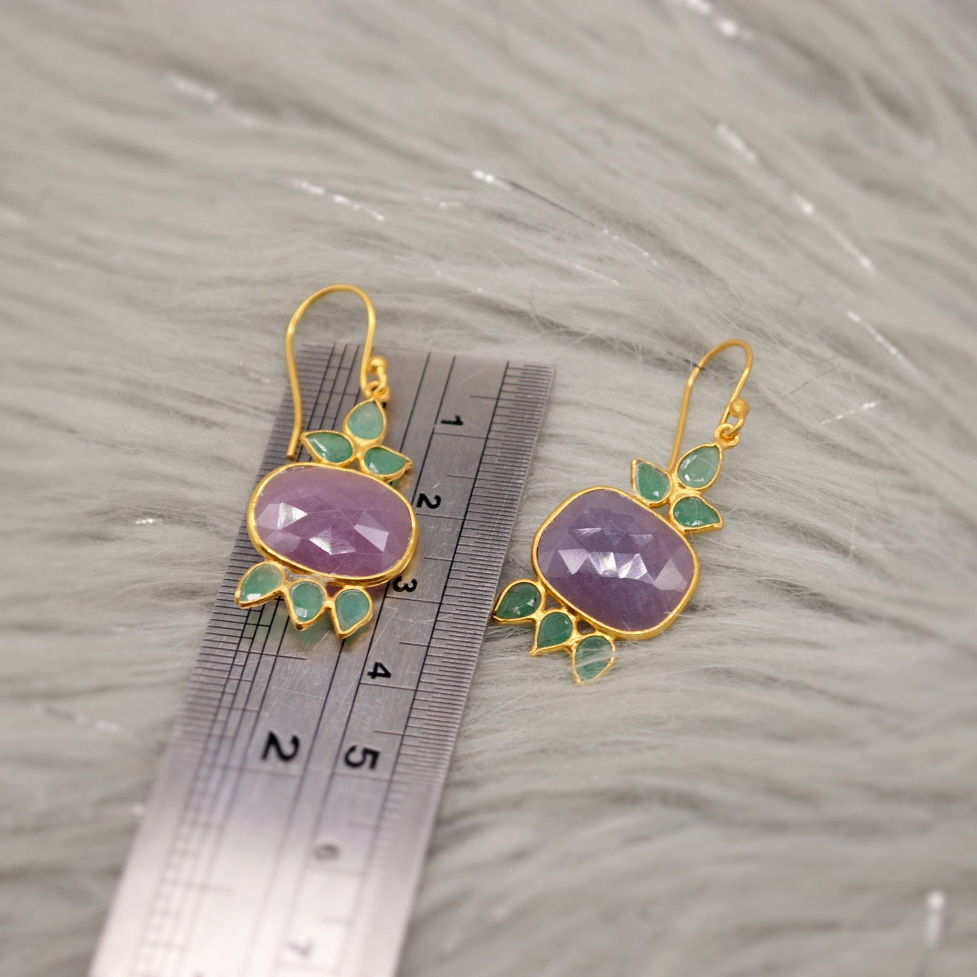 Sapphire and Emerald Earrings, Blue, Yellow, Purple Sapphire Earrings, Sapphire Jewelry, Birthday Gifts For Her, May, September Birthstone