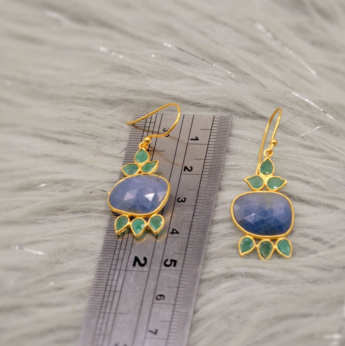 Sapphire and Emerald Earrings, Blue, Yellow, Purple Sapphire Earrings, Sapphire Jewelry, Birthday Gifts For Her, May, September Birthstone